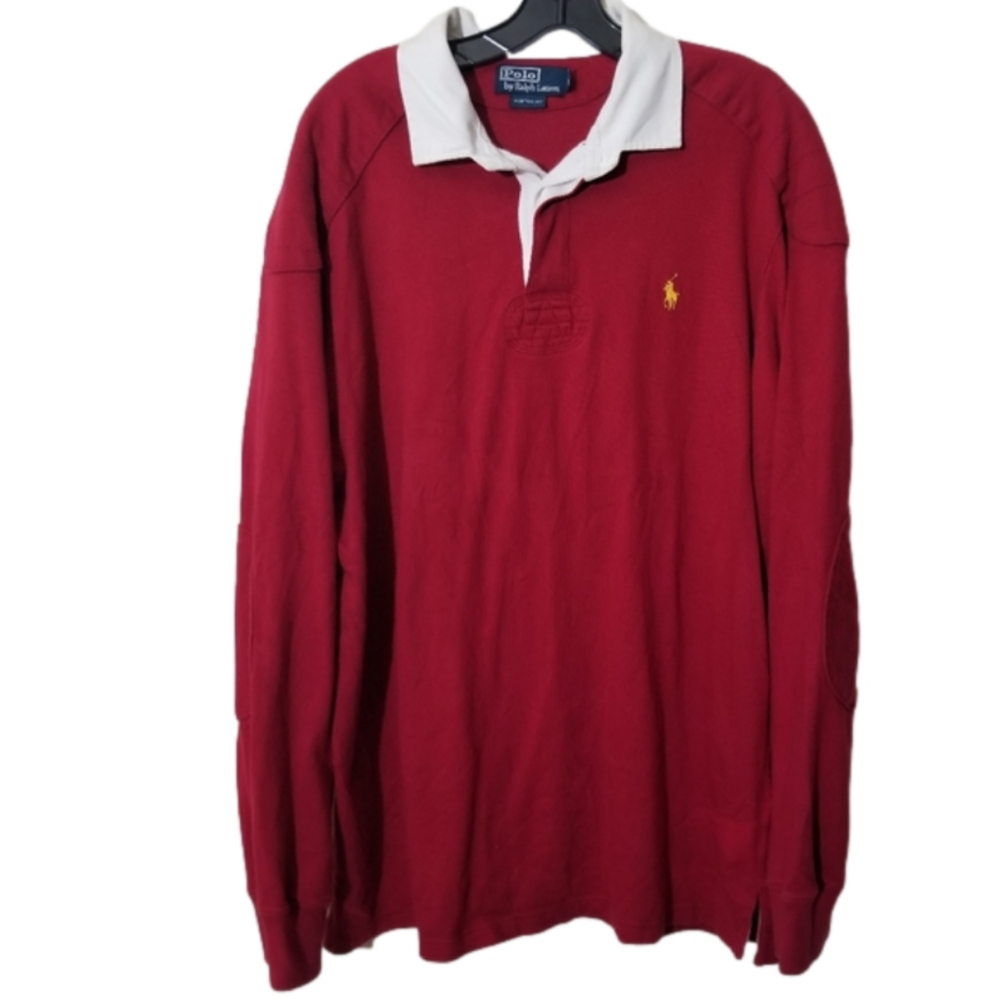 Polo by Ralph Lauren Red Rugby Henley Quarter Button Collared Shirt Size XL